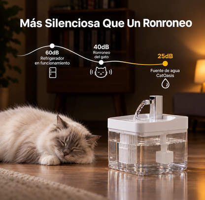 Gato bebiendo de la fuente CatOasis
